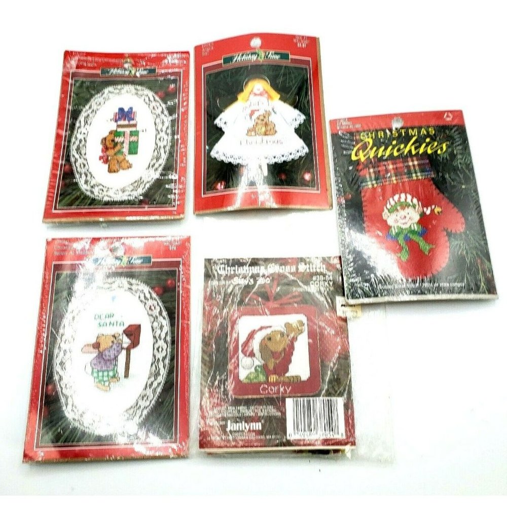 Vintage Christmas Lot of 5 Counted Cross Stich Kits Holiday Time